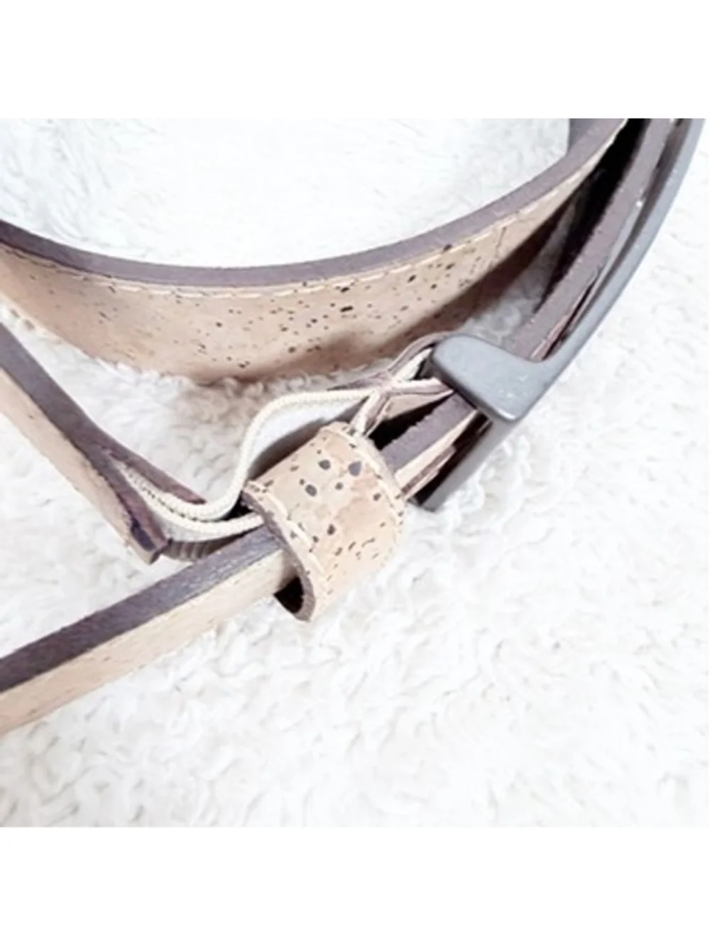 Natural Cork Leather Belt Double Bar Matte Metal Buckle France Made Mens 40